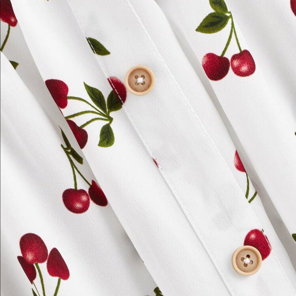 White Cherry 🍒 Print Peplum Ruffle Edge Top - Picture 3 of 7